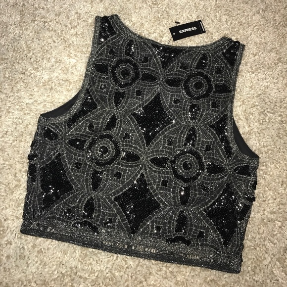 Express Metallic Sequin Crop Top - Picture 3 of 4