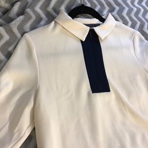 Zara Color Block Zip-up Collared Blouse