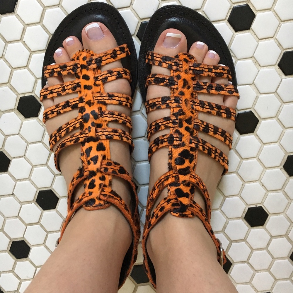 Topshop Orange Animal Print Gladiator Sandals