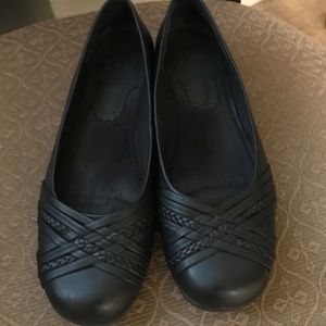 Black leather flats