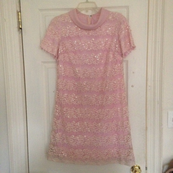 Dresses & Skirts - Vintage Pastel Pink Lace Beaded A-Line Dress S
