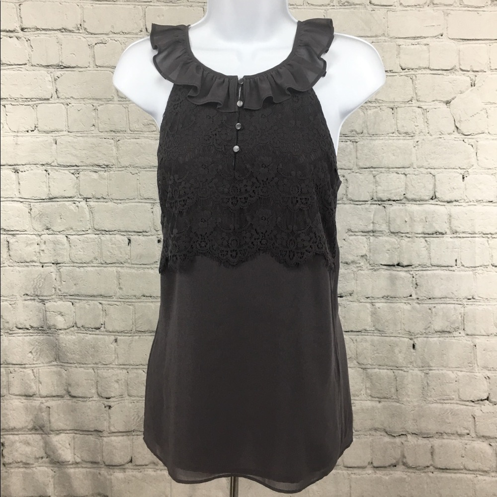 Banana Republic Size 4 Grey Lace High Neck Top