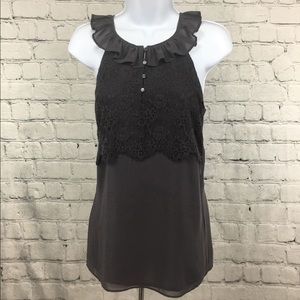 Banana Republic Size 4 Grey Lace High Neck Top