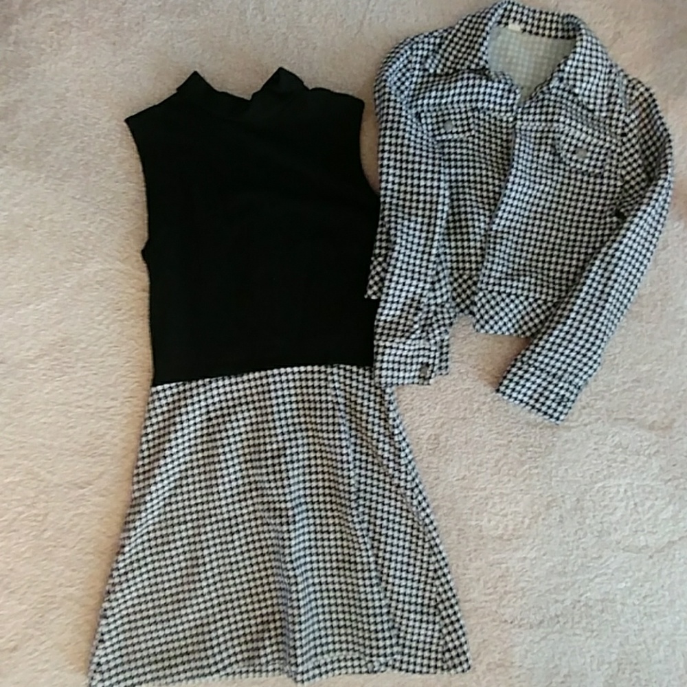 Houndstooth print tank top dress with jacket **