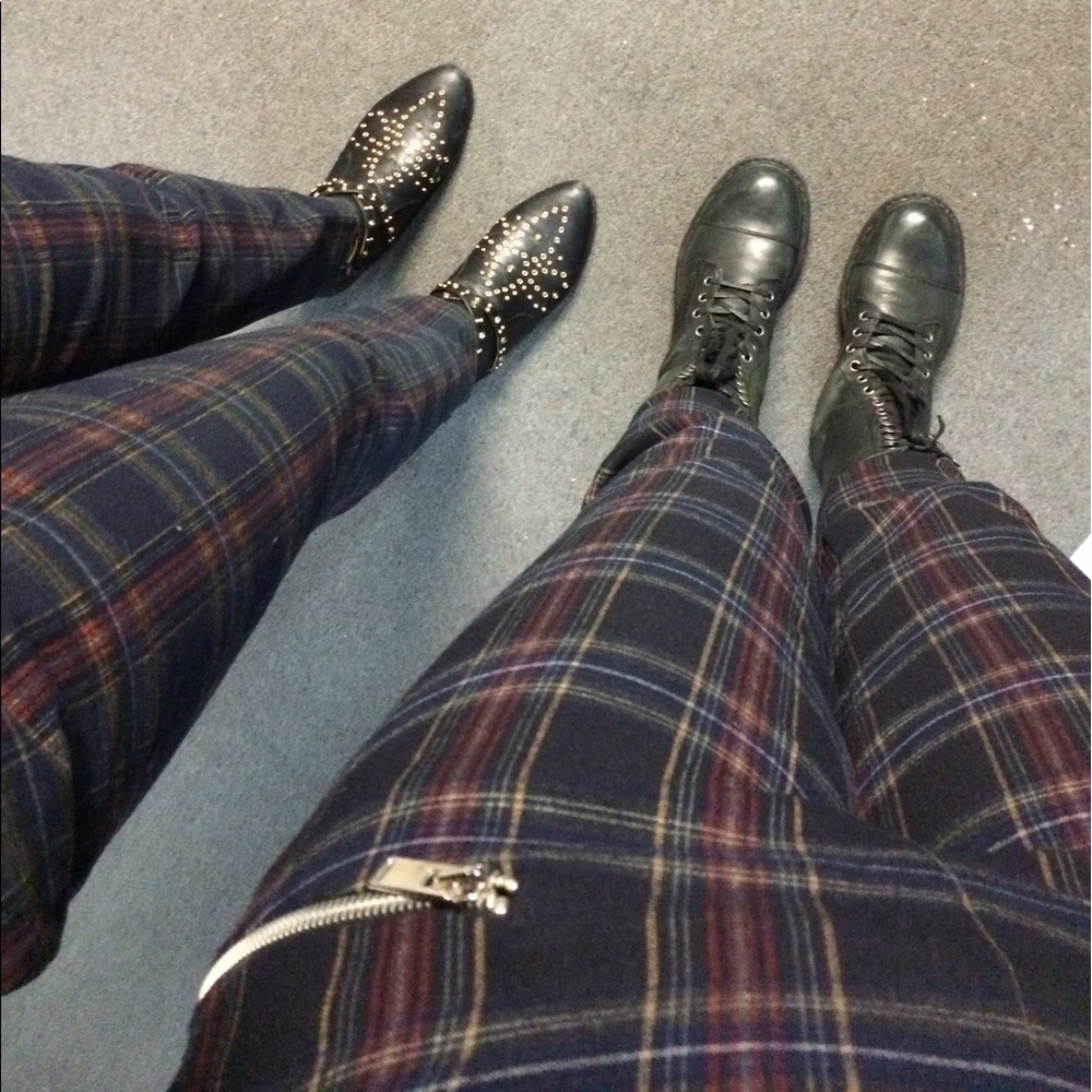 Zara Plaid Trousers with Side Zippers