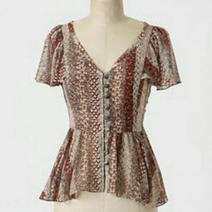 Anthropologie silk feather blouse
