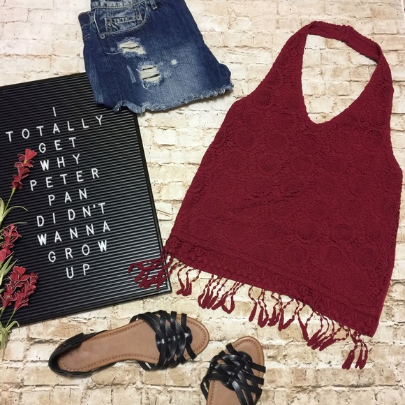 Boutique Tops - 💙 Crochet Overlay Halter Top