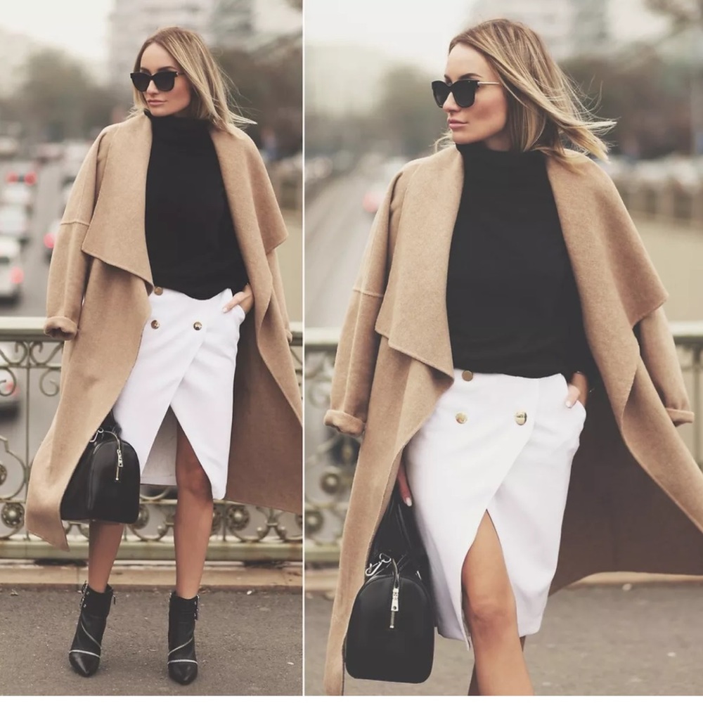 Zara Long Drape Camel Beige Handmade Coat SMALL
