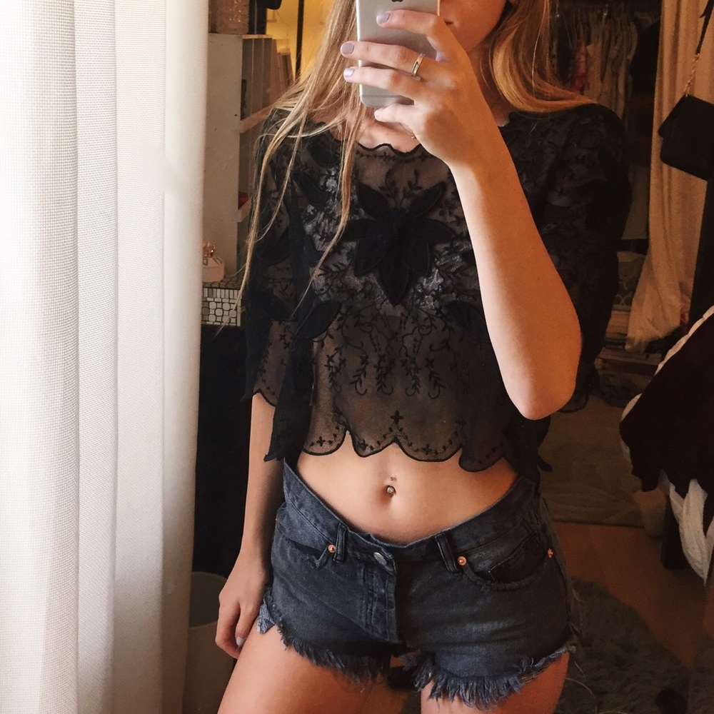 LF black sheer lace crop top!