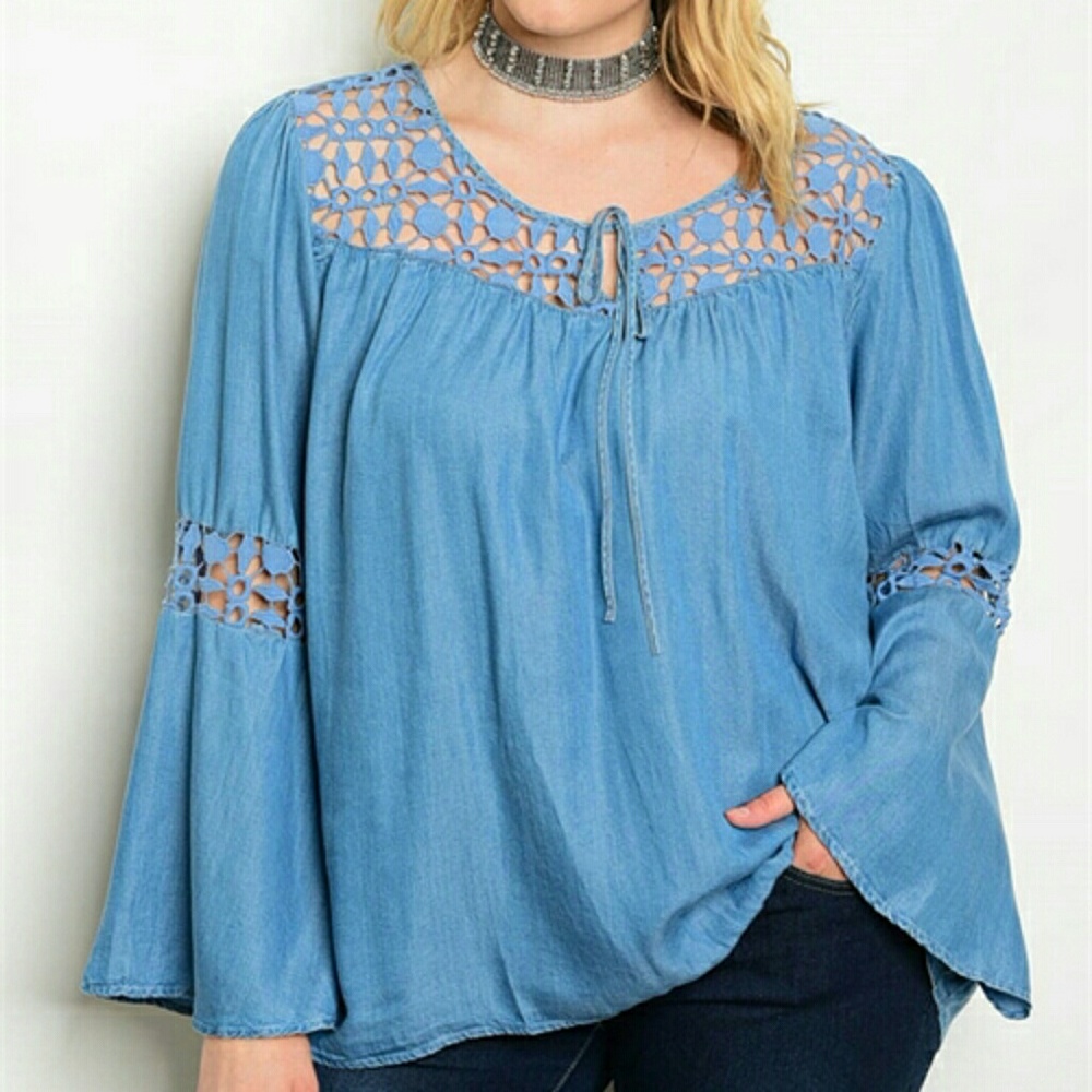 Denim plus size blouse