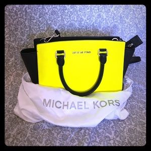 Michael kors neon selma colorblock bag (authentic)