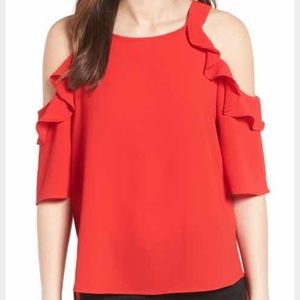Gibson red cold shoulder top