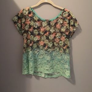 Lace floral print shirt