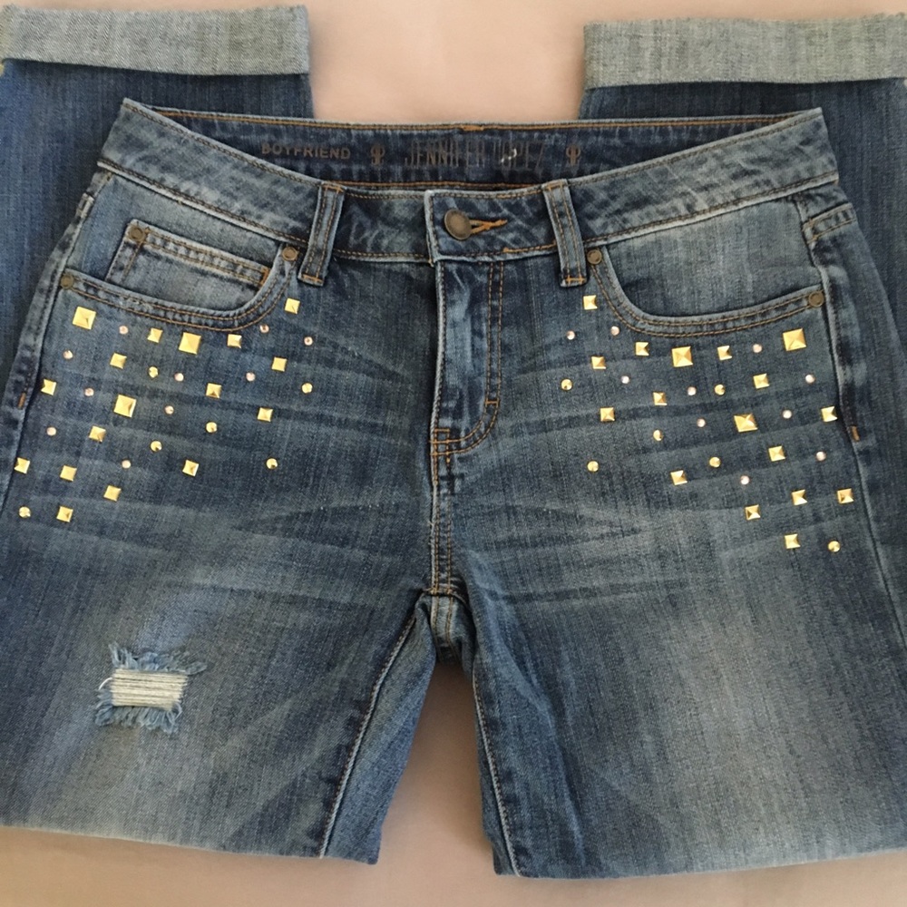J Lo distressed gold rhinestone jeans - Picture 3 of 8