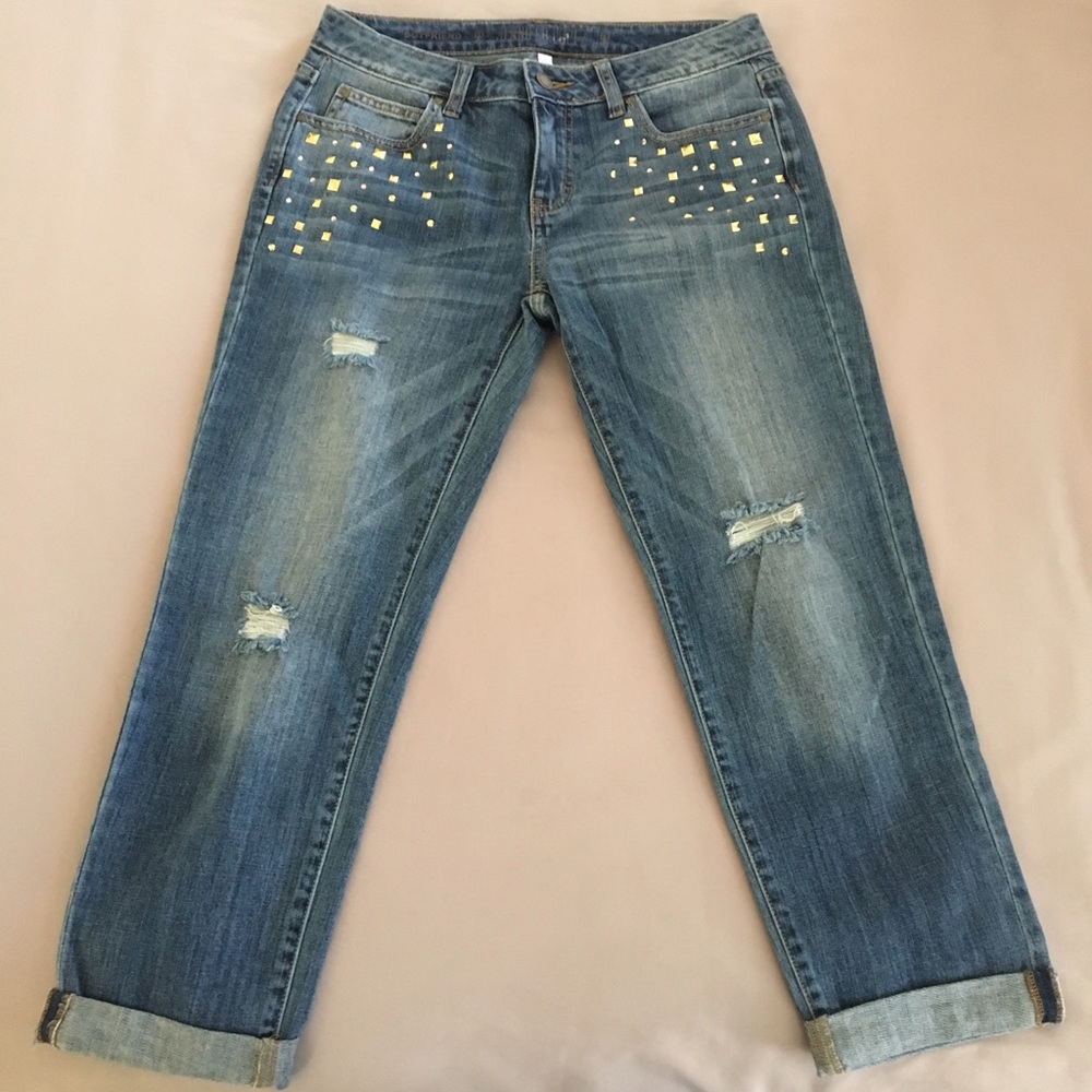 J Lo distressed gold rhinestone jeans - Picture 5 of 8