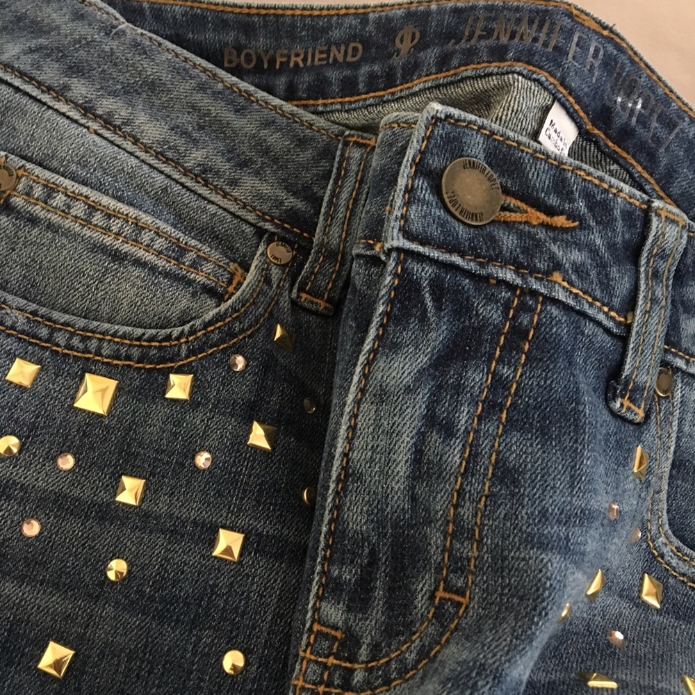 J Lo distressed gold rhinestone jeans - Picture 7 of 8
