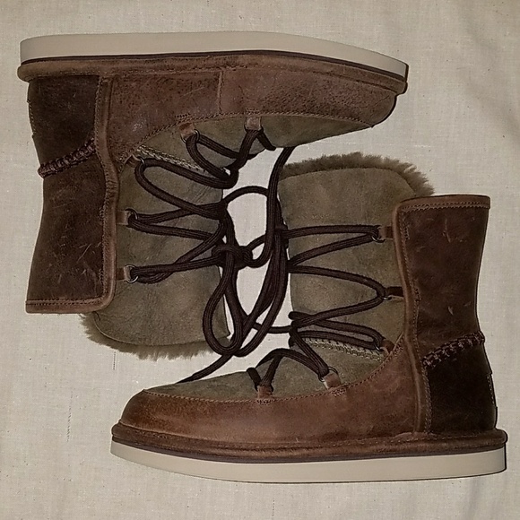 UGG Shoes - {UGG} Lodge fuzzy laced ankle boots