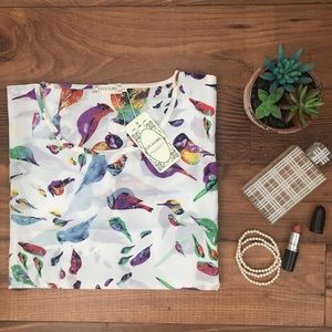 Colorful bird print loose shirt