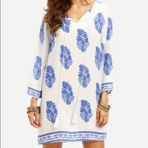 White and blue leaf dress
