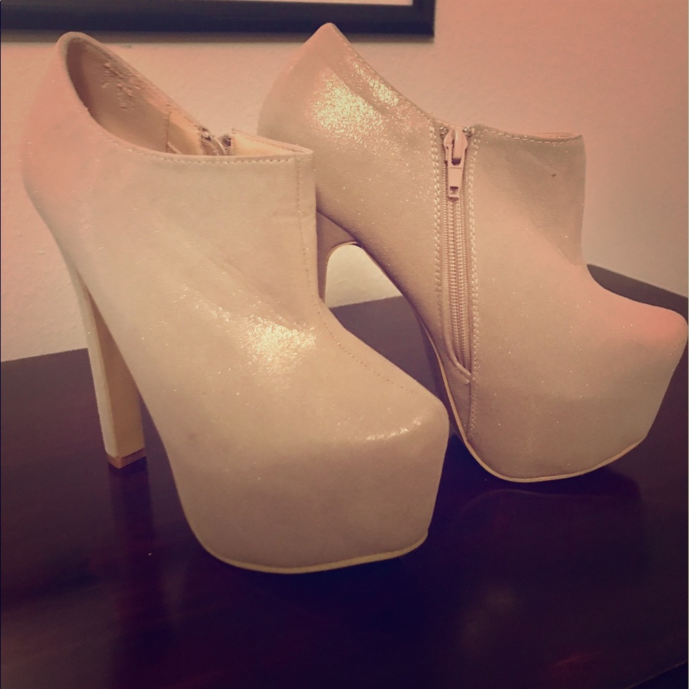 Tan "stripper heel" booties