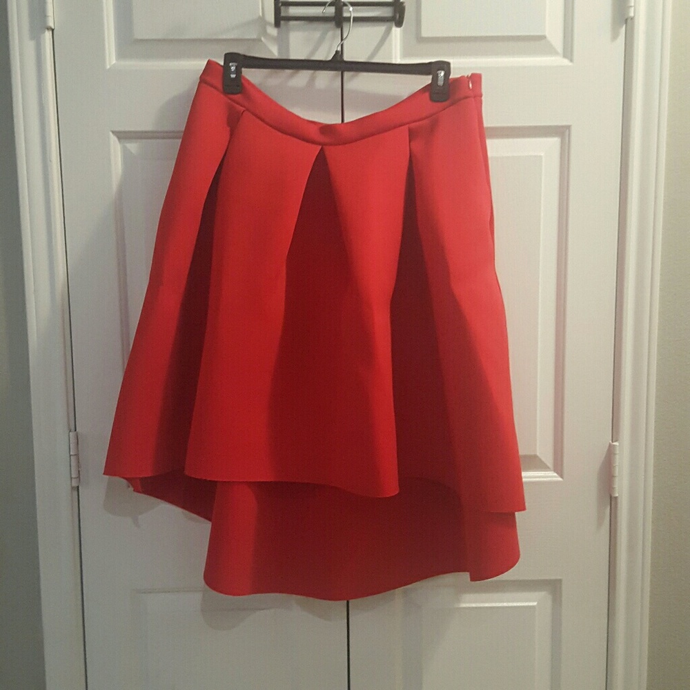 Red high low skirt