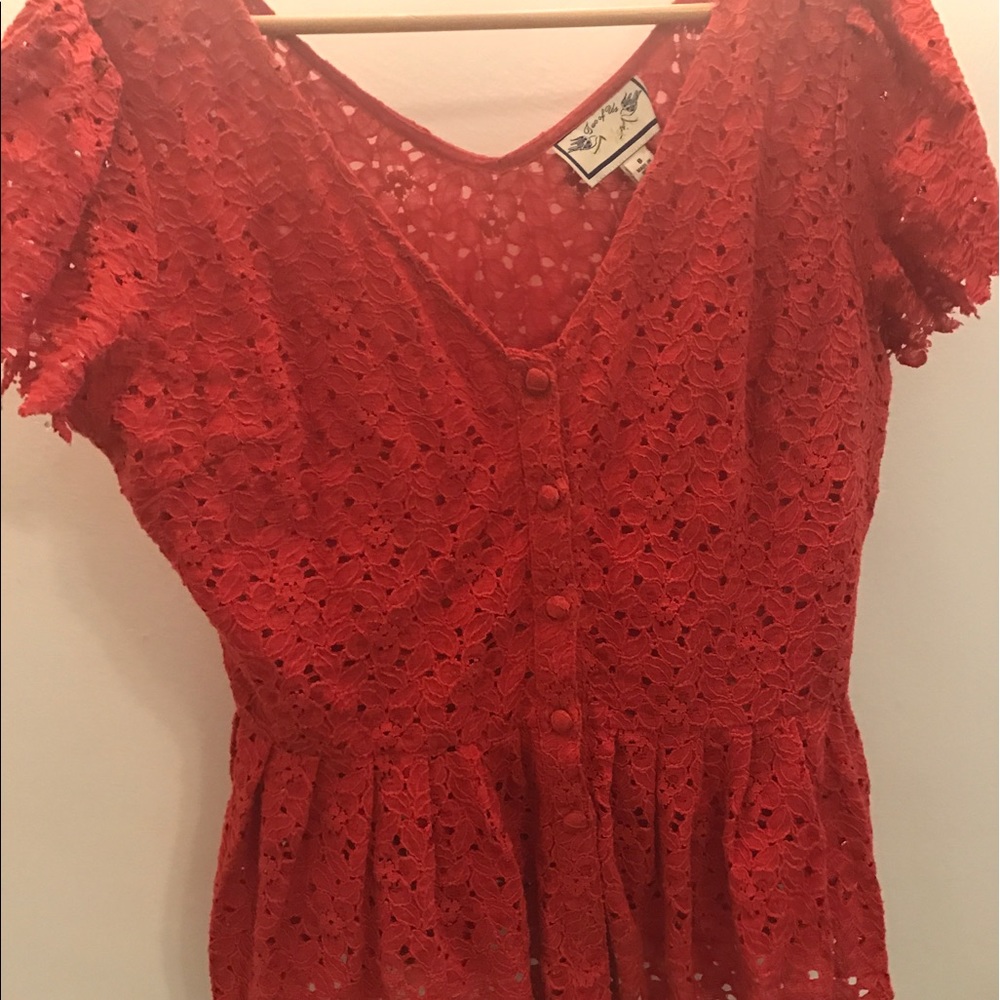 Two of us orange floral lace peplum top