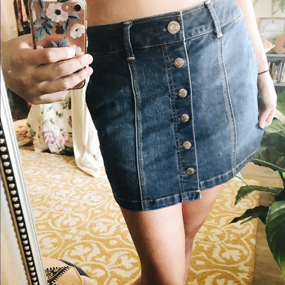 denim button-front skirt