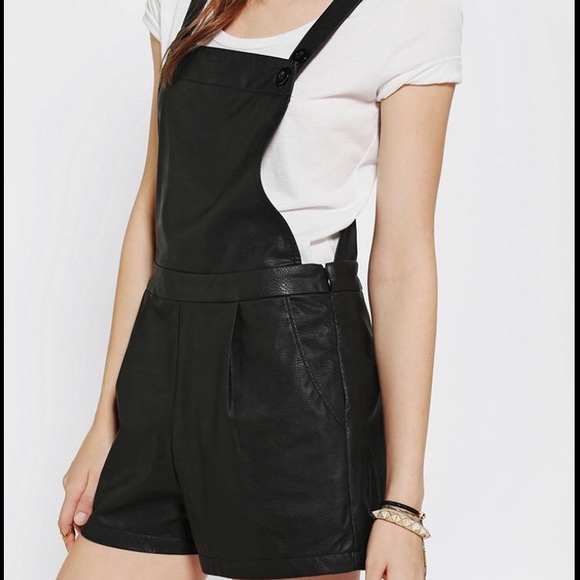 leather overall shorts