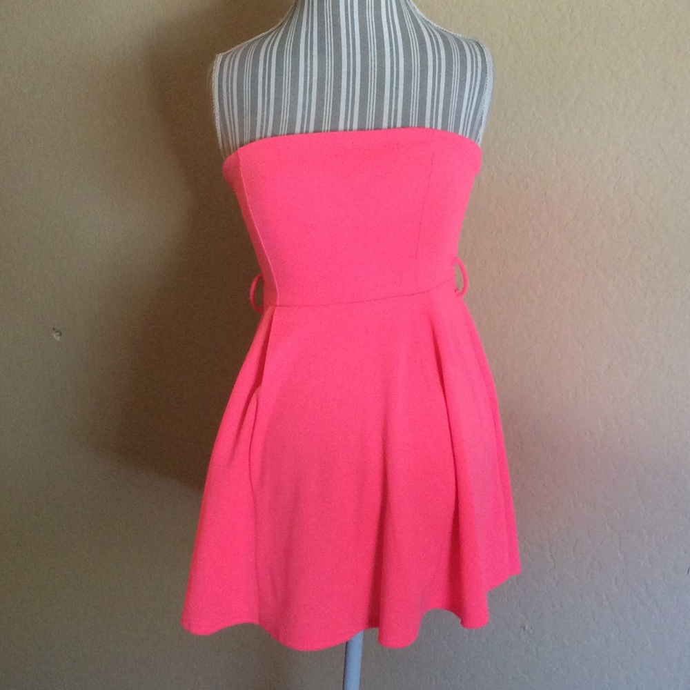 Hot  Pink Strapless Micro Mini Club Dress