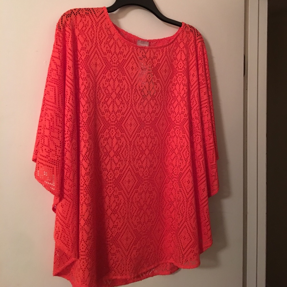 Chicos Tangerine laser cut shawl.