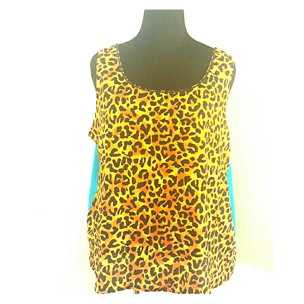 Colorblock - Leopard Turquoise Silk Sequin Top