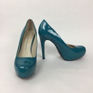 Teal Chinese Laundry patent pumps