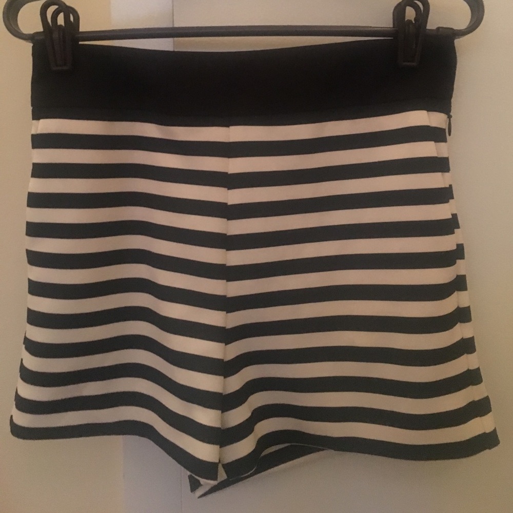 Black and white striped high waisted shorts