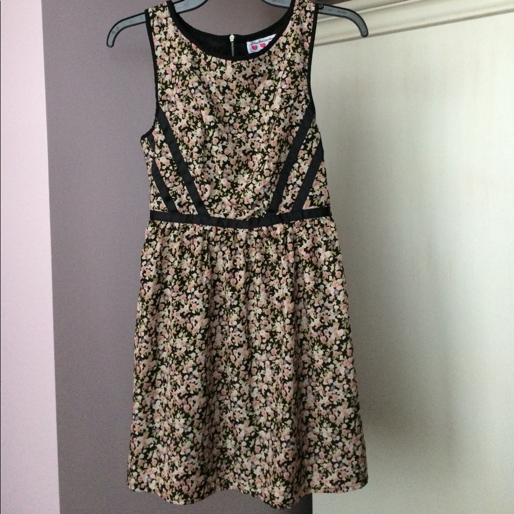 Three Pink Hearts Floral Print Dress