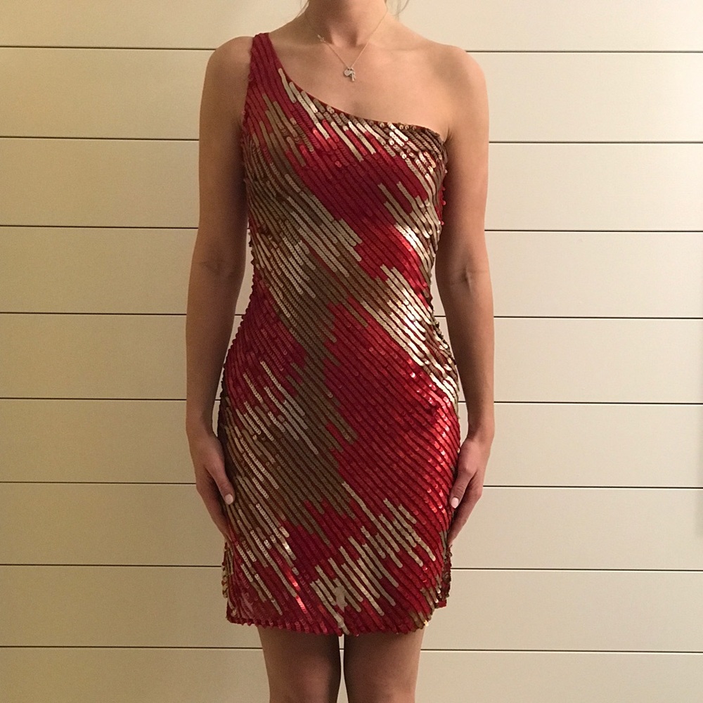 Scala red and gold sequined dress