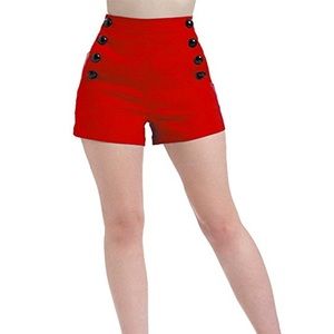 VooDoo Vixen red sailor shorts with black buttons