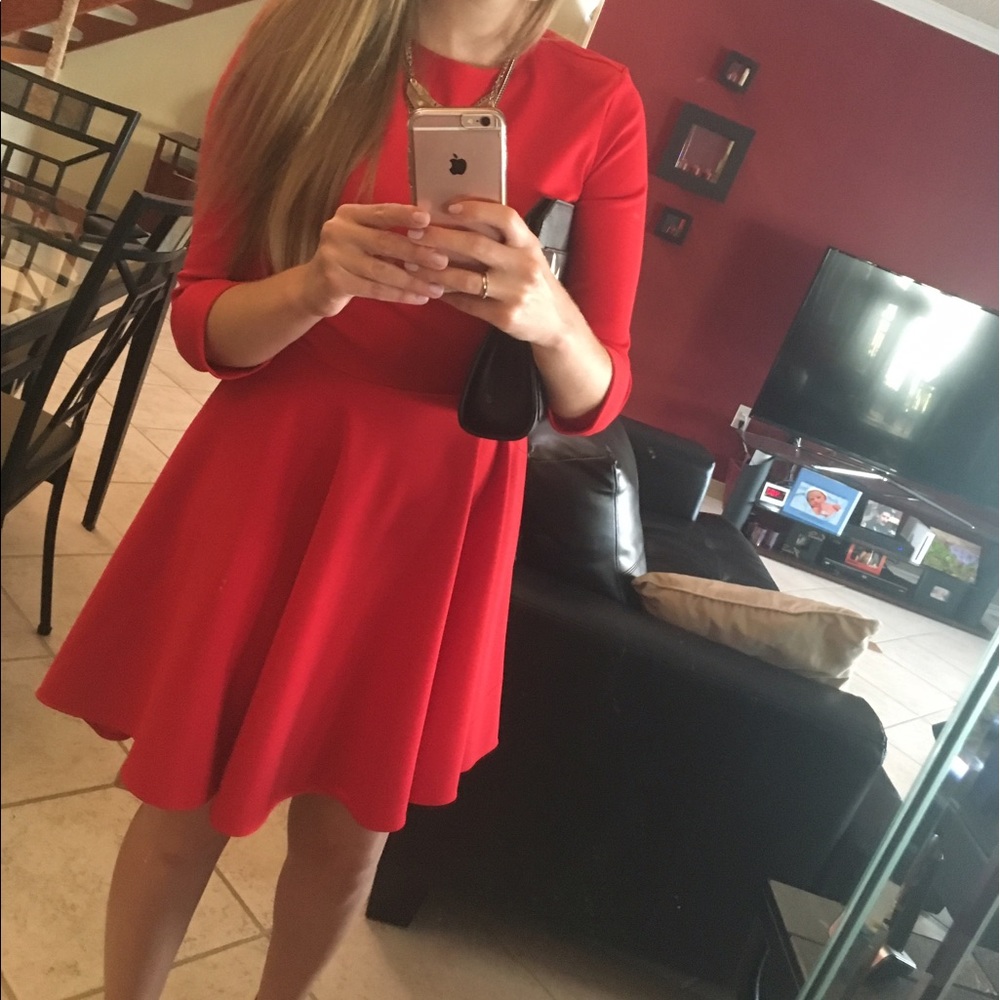 Hi-lo red 3/4 sleeve Express dress