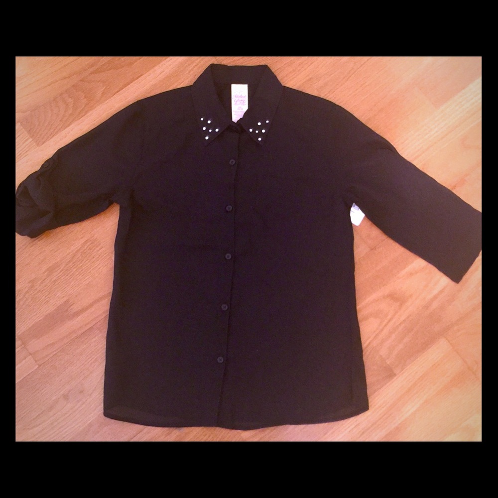 Black chiffon button down blouse