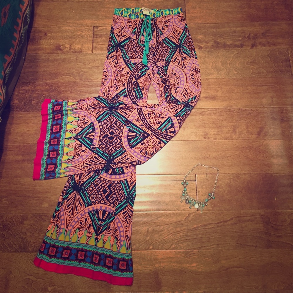 Coral/Turquoise Palazzo Pants!
