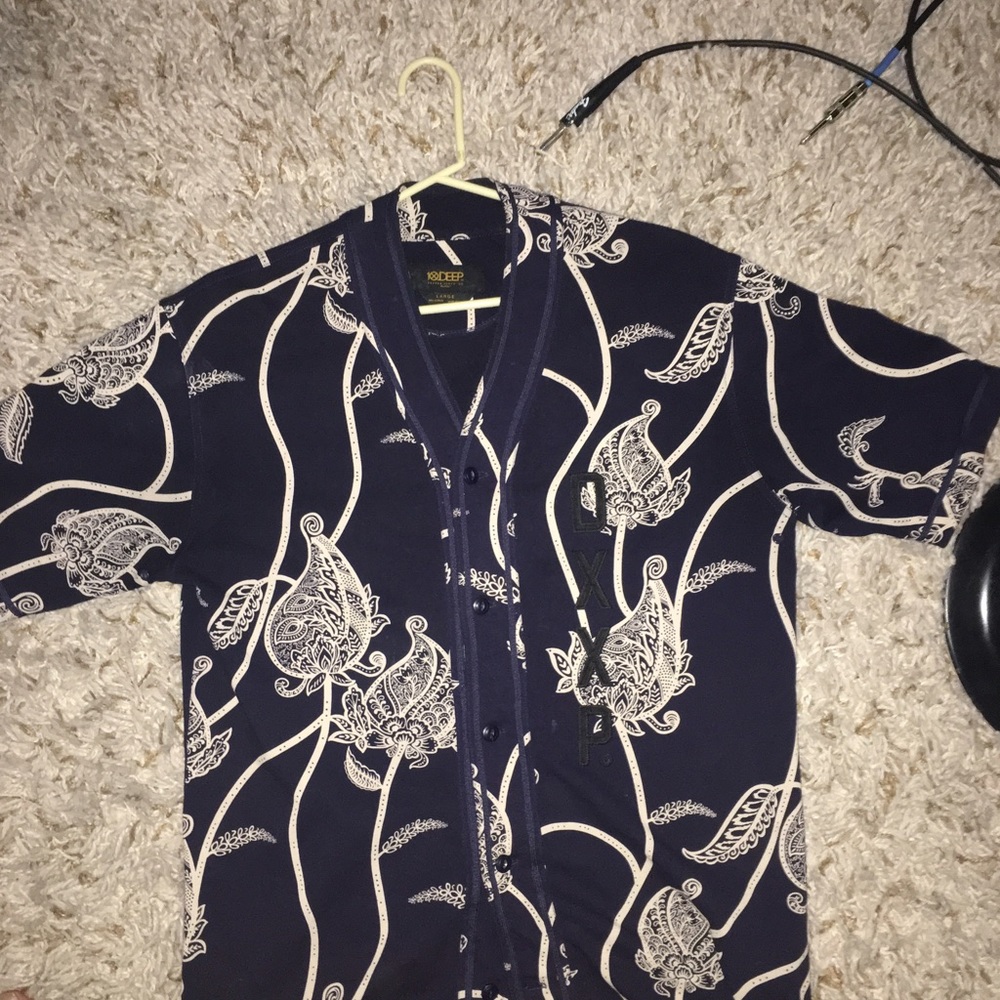 10. Deep Sandlot Baseball Jersey in Navy Paisley