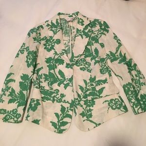 Zara Linen Blazer Jacket Floral Green Size 4