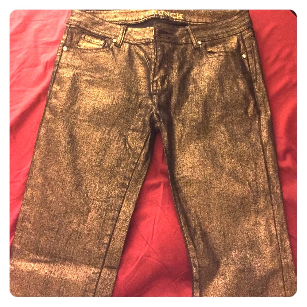 Gold shimmer black skinny jeans