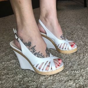 Steve Madden White Wedge Sandals