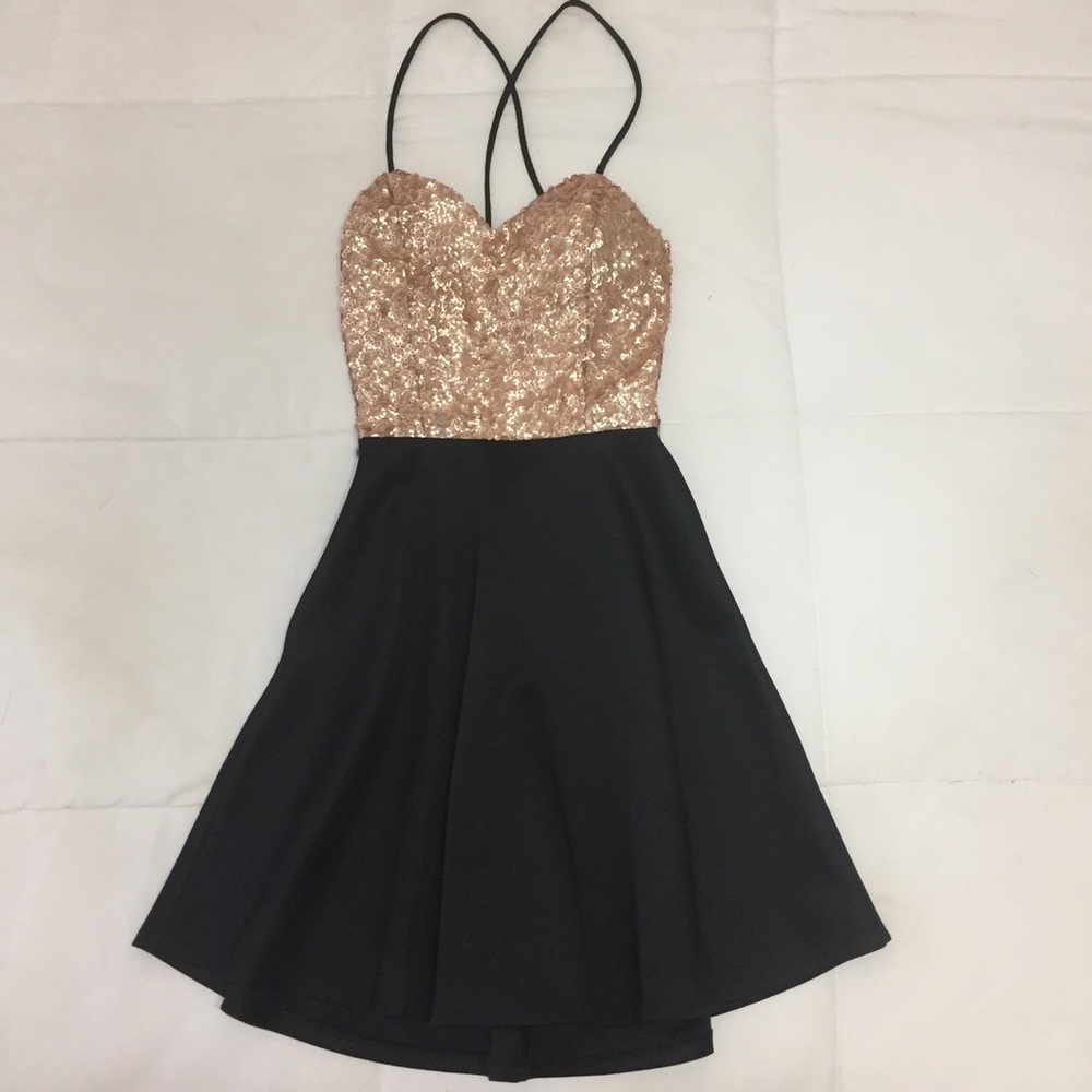 Charlotte Russe rose gold sequence and black dress