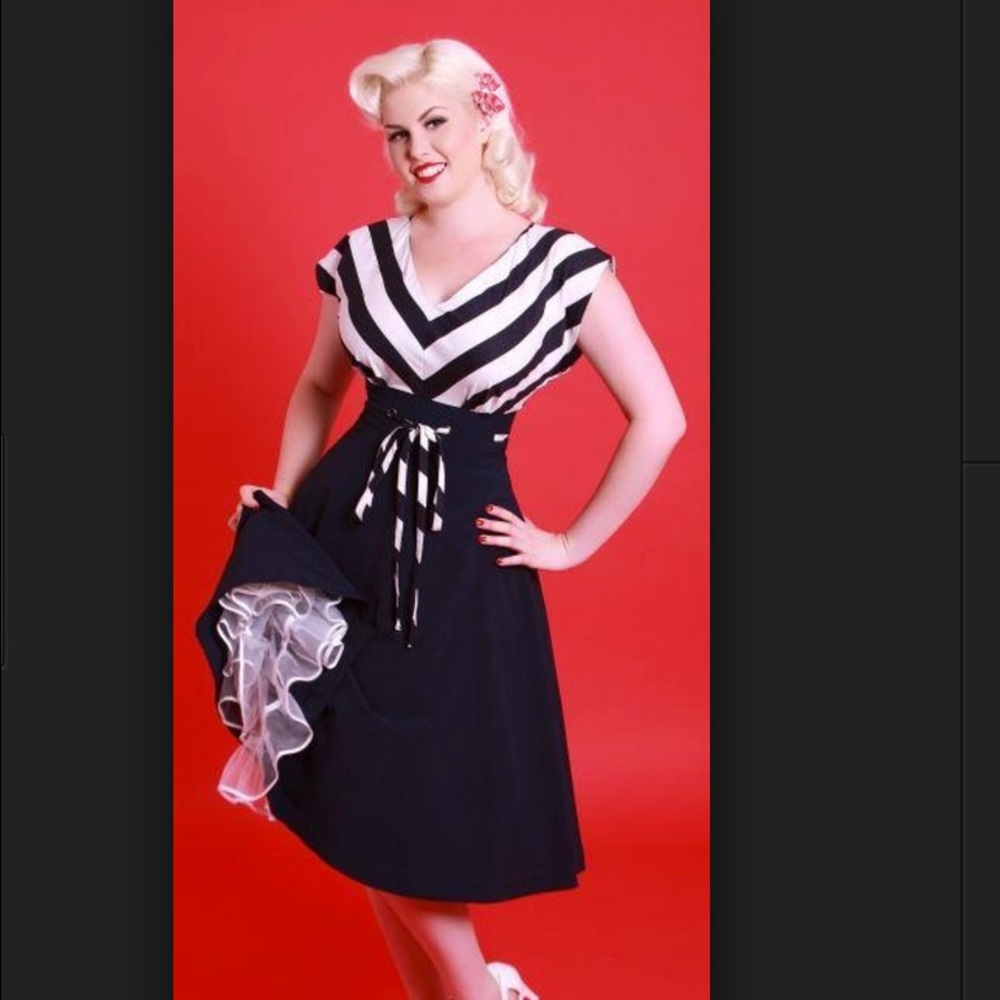 Black and white striped Bettie Page pinup dress