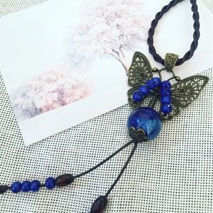 SOLD Handmade Butterfly Ceramic Long Necklace