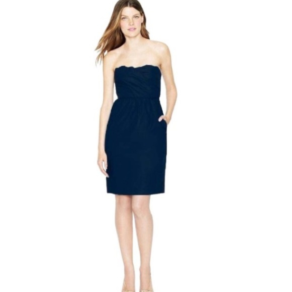 J. Crew Collection Scalloped Navy Dress Strapless