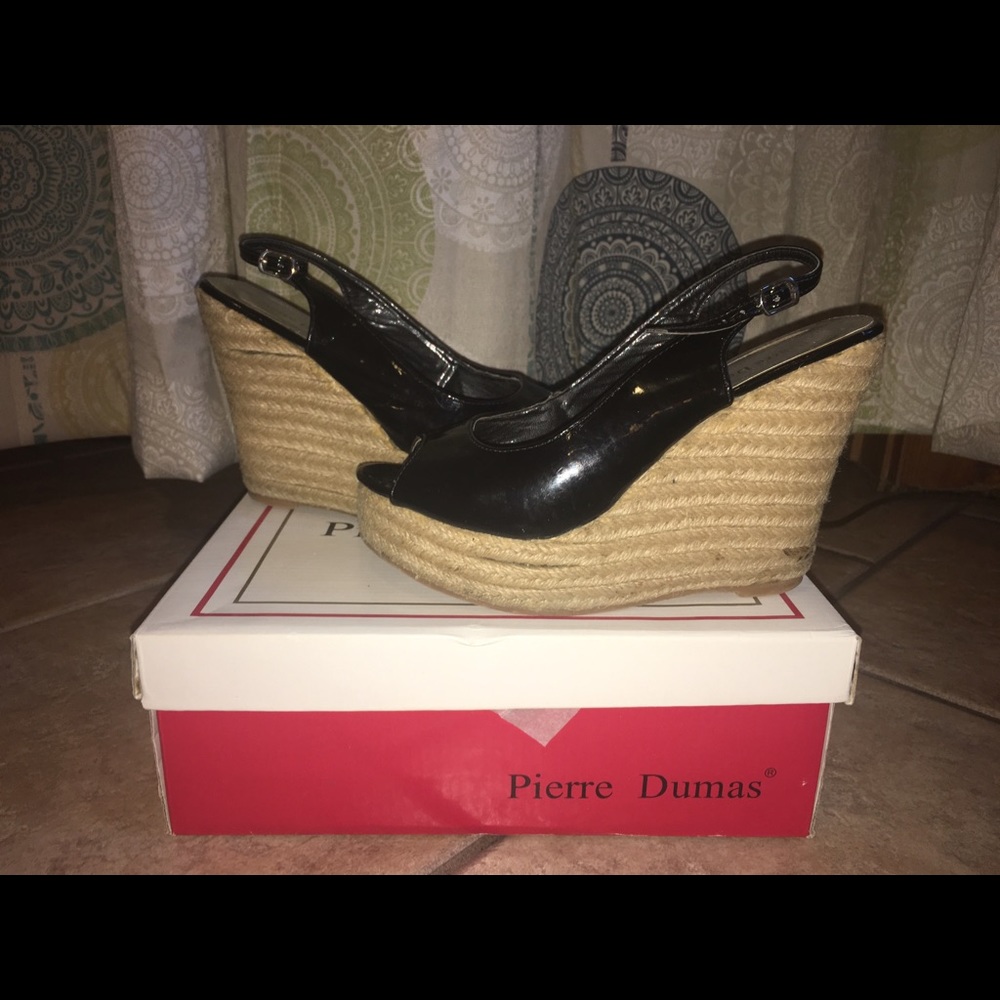 Black Patton sling back wedges