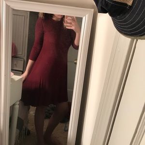 Long Sleeve Wine Red Dress
