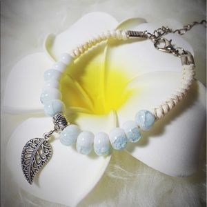 Ceramic Bead with Silver Leaf Braided bracelet